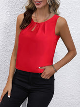 Load image into Gallery viewer, Ruched Sleeveless Blouse, Casual Crew Neck Keyhole Solid Blouse, Women Clothing - Shop &amp; Buy

