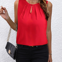 Load image into Gallery viewer, Ruched Sleeveless Blouse, Casual Crew Neck Keyhole Solid Blouse, Women Clothing - Shop &amp; Buy
