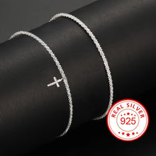 Load image into Gallery viewer, S925 Sterling Silver Wave Shiny Cross Pendant Anklet For Women, Single/Double Layer Cross Pendant Anklet - Shop &amp; Buy
