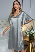 Load image into Gallery viewer, Satin Flutter Sleeve Side Slit V-Neck Night Dress - Shop &amp; Buy