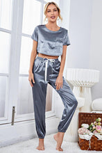 Load image into Gallery viewer, Satin Short Sleeve Crop Top and Joggers Lounge Set - Shop &amp; Buy