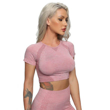 Load image into Gallery viewer, Seamless Yoga Tops Fitness Women Workout Sportswear Solid Short Sleeve Crop Top Yoga Shirts - Shop &amp; Buy