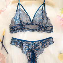 Load image into Gallery viewer, Semi Sheer Lace Strappy Lingerie Set, Cage Intimates Bra &amp; Open Crotch Thong, Womens Sexy Lingerie &amp; Underwear - Shop &amp; Buy
