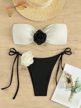 Load image into Gallery viewer, Sexy 3D Floral Designer Bikini Set New Bandeau Push Up Bra Black White Patchwork Micro Swimsuit Bathing Suit Thong Swimwear - Shop &amp; Buy
