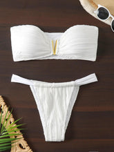 Load image into Gallery viewer, Sexy Bandeau Bikini Set Women New Metal V Neck Push Up Thong Swimsuit Beach Solid White Bathing Suit Micro Swimwear - Shop &amp; Buy
