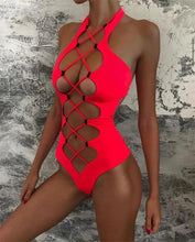 Load image into Gallery viewer, Sexy Black Hollow Out Swimwear Women High Neck Backless Monokini Lace Up Bandage Bathing Suit Holiday One Piece Swimsuit - Shop &amp; Buy
