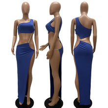 Load image into Gallery viewer, Sexy Cut Out High Slit Long Dress for Women Summer Elegant One Shoulder Ruched Evening Club Party Dress Robe Femme Rave Outfits - Shop &amp; Buy
