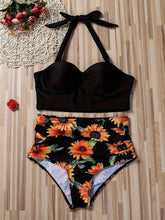 Load image into Gallery viewer, Sexy Floral Print Halter Neck High Waist Lash Set Bikini - Slight Stretch Polyester Knit Fabric, Knotted Detail - Shop &amp; Buy

