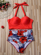 Load image into Gallery viewer, Sexy Floral Print Halter Neck High Waist Lash Set Bikini - Slight Stretch Polyester Knit Fabric, Knotted Detail - Shop &amp; Buy
