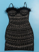 Load image into Gallery viewer, Sexy High-Elasticity Polyester Bodycon Cami Dress - Rhinestone &amp; Beaded, Faux Feather Hem - Shop &amp; Buy
