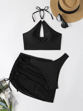 Load image into Gallery viewer, Sexy High Neck Bikini Women Solid Black Cut Out Push Up 3 Piece Swimsuit Beach Bathing Suit Mesh Pleate Skirt Swimwear Biquini - Shop &amp; Buy