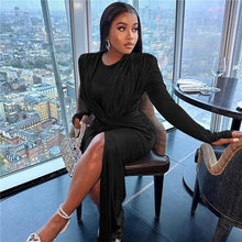 Load image into Gallery viewer, Sexy High Slit Cross Twist Long Dress for Women Elegant O Neck Long Sleeve Bodycon Evening Club Party Dresses - Shop &amp; Buy
