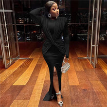 Load image into Gallery viewer, Sexy High Slit Cross Twist Long Dress for Women Elegant O Neck Long Sleeve Bodycon Evening Club Party Dresses - Shop &amp; Buy
