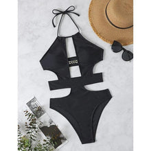 Load image into Gallery viewer, Sexy Hollow Out Backless One Piece Swimsuit Women Solid Black Halter Push Up Metal Chain Bandage Bathing Suit Swimwear Monokini - Shop &amp; Buy

