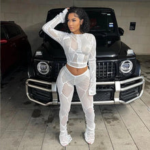 Load image into Gallery viewer, Sexy Hollow Out Knitted Two Piece Set Women 2024 See Through Crop Top + Pants Night Clubwear Party Outfits Matching Sets - Shop &amp; Buy
