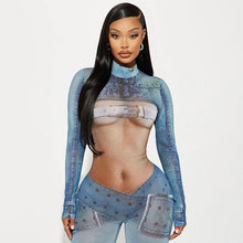 Load image into Gallery viewer, Sexy Imitation Denim Body Print Jumpsuit 2024 New Spring Turtleneck Long Sleeve Pants Night Club Party Romper One Piece Clothes - Shop &amp; Buy

