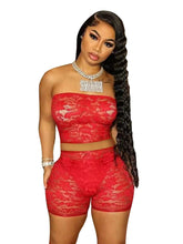 Load image into Gallery viewer, Sexy Lace Hollow Out Short Two Piece Set for Women Tube Crop Top + Shorts See Through Night Club wear Party Outfits - Shop &amp; Buy
