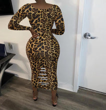 Load image into Gallery viewer, Sexy Leopard Print Hollow Out Long Dress for Women Fall Low-cut Long Sleeve Skinny Night Club Party Dresses - Shop &amp; Buy
