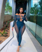 Load image into Gallery viewer, Sexy Leopard Sheer Mesh Jumpsuit Women Elegant Off the Shoulder Hollow Out Beading Pants Skinny Club Party Body Romper Overalls - Shop &amp; Buy
