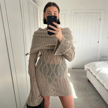 Load image into Gallery viewer, Sexy Off the Shoulder Sweater Mini Dress for Women Casual Knitted See Through Bodycon Night Club Party Dresses Streetwear - Shop &amp; Buy
