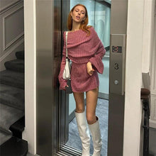 Load image into Gallery viewer, Sexy Off the Shoulder Sweater Mini Dress for Women Casual Knitted See Through Bodycon Night Club Party Dresses Streetwear - Shop &amp; Buy
