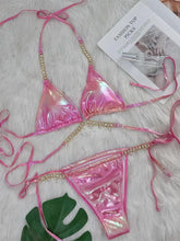 Load image into Gallery viewer, Sexy Pink Brozing Bikini Set Women Luxury Rhinestone Criss Cross Bandage Micro Swimsuit Bathing Suit Diamond Thong Swimwear - Shop &amp; Buy
