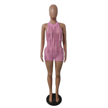 Load image into Gallery viewer, Sexy Pink Tassel Knitted Playsuit for Women Summer Lace Up Backless See Through Club Party Beach Wear Shorts Jumpsuit One Piece - Shop &amp; Buy
