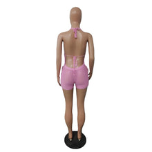 Load image into Gallery viewer, Sexy Pink Tassel Knitted Playsuit for Women Summer Lace Up Backless See Through Club Party Beach Wear Shorts Jumpsuit One Piece - Shop &amp; Buy
