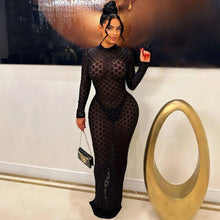 Load image into Gallery viewer, Sexy Sheer Mesh Grid Long Dress for Women Elegant O Neck Long Sleeve Bodycon Perspective Night Club Party Dresses - Shop &amp; Buy
