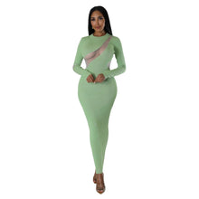 Load image into Gallery viewer, Sexy Sheer Mesh Patchwork Long Dress for Women Elegant O Neck Long Sleeve Bodycon Night Club Party Dresses - Shop &amp; Buy
