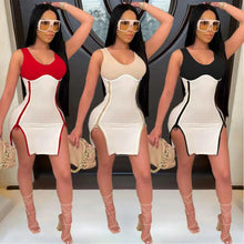Load image into Gallery viewer, Sexy Side Double Zipper High Slit Mini Women Summer Dress Elegant Color Block Patchwork Sleeveless Bodycon Club Party Dress - Shop &amp; Buy
