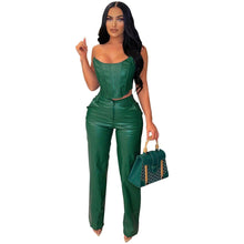 Load image into Gallery viewer, Sexy Strapless PU Two Piece Set Women Outfits Vintage Corset Crop Top + Pants Skinny Night Club Party Suits Matching Sets - Shop &amp; Buy
