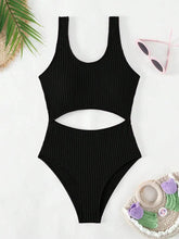 Load image into Gallery viewer, Sexy V Neck One Piece Swimsuit Women Solid Black Ribbed Tummy Control Swimwear Brazilian Bathing Suit Backless Monokini - Shop &amp; Buy
