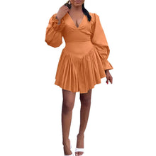 Load image into Gallery viewer, Sexy V Neck Patchwork Pleated Mini Dress for Women Fall Long Sleeve A-line Night Club Party Dresses Casual Streetwear Y2K - Shop &amp; Buy
