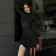 Load image into Gallery viewer, Sheer Mesh Cross Lace Up Mini Dress Women Sexy See Through Turtleneck Long Sleeve A-line Night Club Party Dresses - Shop &amp; Buy
