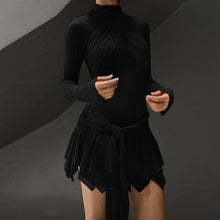Load image into Gallery viewer, Sheer Mesh Cross Lace Up Mini Dress Women Sexy See Through Turtleneck Long Sleeve A-line Night Club Party Dresses - Shop &amp; Buy
