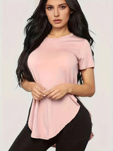 Load image into Gallery viewer, Short Sleeve Sports T-Shirt, Side Slit Crew Neck Casual Top, Women&#39;s Clothing - Shop &amp; Buy
