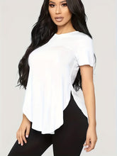Load image into Gallery viewer, Short Sleeve Sports T-Shirt, Side Slit Crew Neck Casual Top, Women&#39;s Clothing - Shop &amp; Buy
