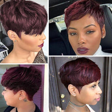 Load image into Gallery viewer, Short Straight Pixie Cut Wig Human Hair 99j Bob Wig With Bangs Cheap Human Hair Wigs For Women - Shop &amp; Buy
