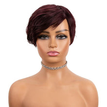 Load image into Gallery viewer, Short Straight Pixie Cut Wig Human Hair 99j Bob Wig With Bangs Cheap Human Hair Wigs For Women - Shop &amp; Buy
