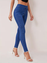 Load image into Gallery viewer, Side Single-breasted High Rise Denim Pants, Plain High Stretch Skinny Jeans, Womens Denim Jeans &amp; Clothing - Shop &amp; Buy
