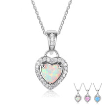 Load image into Gallery viewer, Silver Color Necklaces Heart Shape White Pink Blue Opal Necklaces &amp; Pendants with Cubic Zirconia Fashion Jewelry Gift for Women - Shop &amp; Buy
