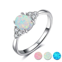 Load image into Gallery viewer, Silver Color Oval White Opal Stone Rings with Cubic Zirconia for Women Anniversary Romantic Mom Gift - Shop &amp; Buy

