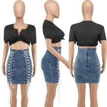 Load image into Gallery viewer, Skirts Fashion Criss-Cross Lace Up Denim Skirt for Lady - Shop &amp; Buy
