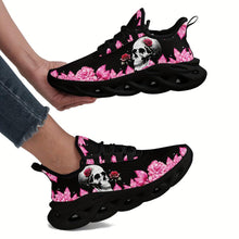 Load image into Gallery viewer, Skull &amp; Rose Pattern Soft Thick Sole Shock Absorption Sneakers, Lightweight Breathable Comfortable Non Slip Wear - Shop &amp; Buy
