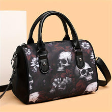 Load image into Gallery viewer, Skull Flower Pattern Handbag, Gothic Boston Shoulder Bag, Halloween Crossbody Bag For Women - Shop &amp; Buy
