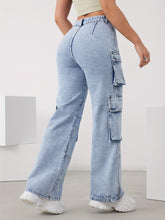 Load image into Gallery viewer, Sky Blue High-Waisted Wide-Leg Jeans with Multi-Pockets for Women - Versatile, Easy-Care Casual Denim - Shop &amp; Buy
