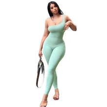 Load image into Gallery viewer, Slant Collar One Shoulder Summer Sleeveless Solid Pure Outfits Clothing Jumpsuit Clubwear Sexy Party Body-Shaping - Shop &amp; Buy
