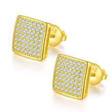 Load image into Gallery viewer, Small Square Moissanite Earrings Yellow Gold Plated 925 Sterling Silver Hip Hop Screw Back Stud Earrings - Shop &amp; Buy

