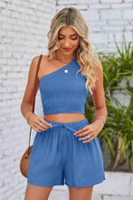 Load image into Gallery viewer, Smocked One-Shoulder Sleeveless Top and Shorts Set - Shop &amp; Buy